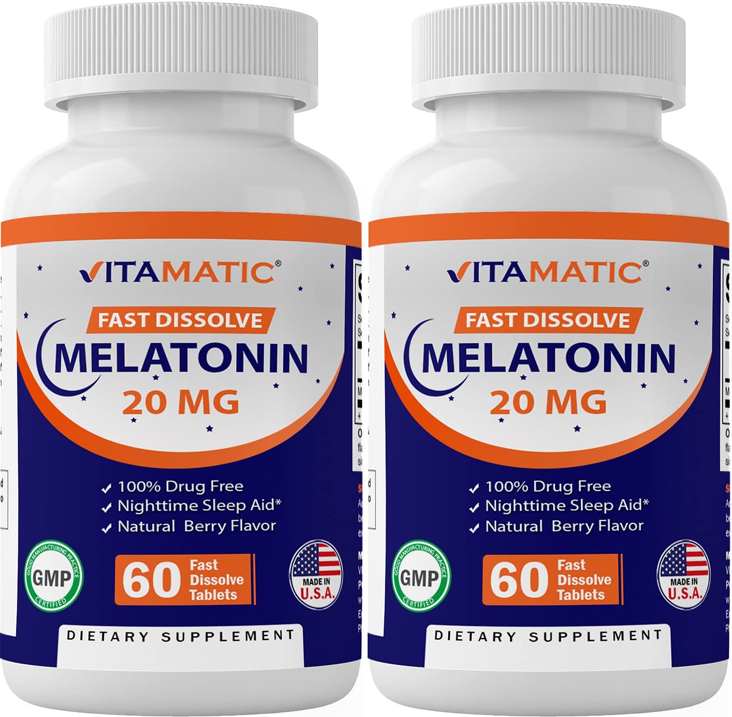 2-Pack High Potency Melatonin 20 mg - 60 Fast Dissolve Tablets Total Fast-Acting Sleep Support - Natural Berry Flavor Vegetarian