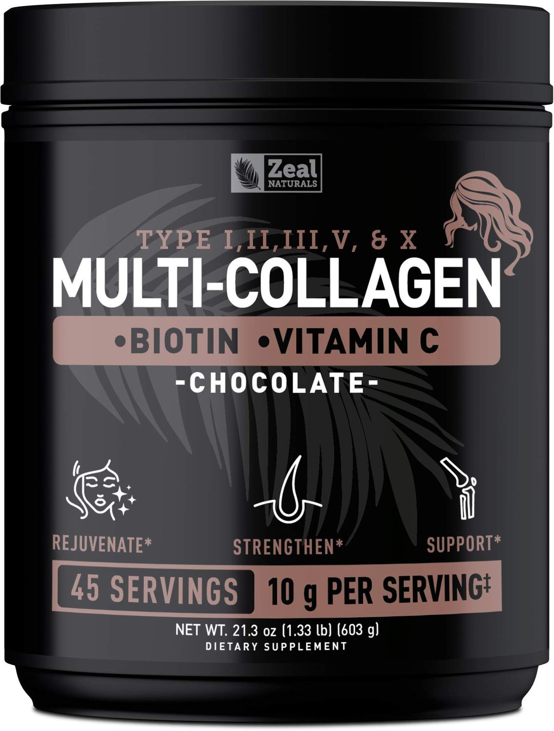Premium Multi Collagen Peptides Protein Powder (1, 2, 3, 5 10) with Vitamin C, Biotin, Hyaluronic Acid, for Hair Skin and Nails - Marine, Bovine, Chicken Eggshell (Chocolate, 45 Servings)