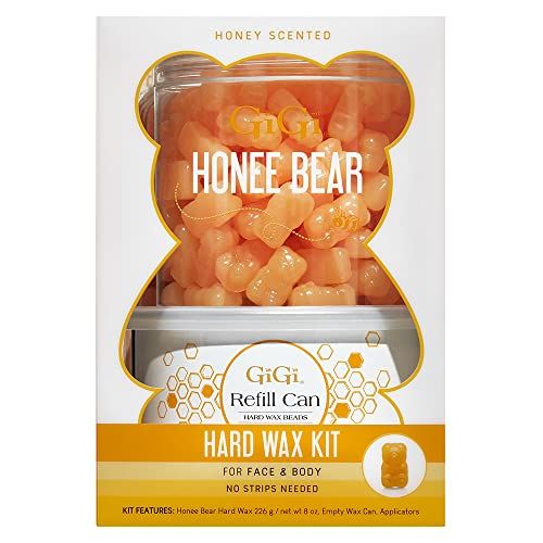 GiGi Honee Bear Hard Wax Kit for Hair Removal- Honey-Scented Hard Wax Beads for Face Body with Refill Can Applicators