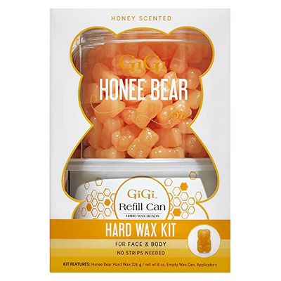 GiGi Honee Bear Hard Wax Kit for Hair Removal- Honey-Scented Hard Wax Beads for Face Body with Refill Can Applicators