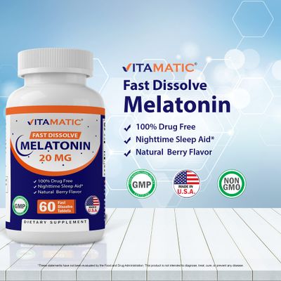 2-Pack High Potency Melatonin 20 mg - 60 Fast Dissolve Tablets Total Fast-Acting Sleep Support - Natural Berry Flavor Vegetarian