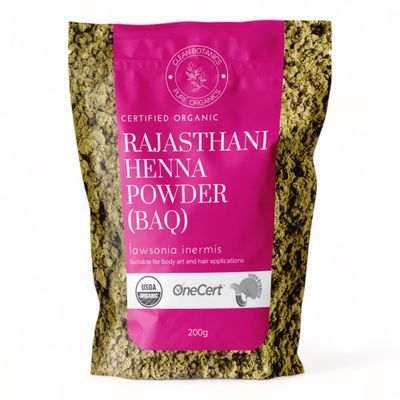 Clean Botanics Organic Rajasthani Henna Powder - 200g (Triple Sifted) by BAQ, Organic Certified, 100 Pure Mendhi Natural Hair Colour Dye