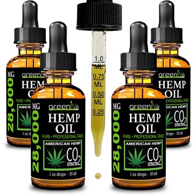 GreenIVe Hemp Drops 28,000mg Organically Grown Hemp Oil Drops Vegan Omegas Natural Potent Results (4 Pack)