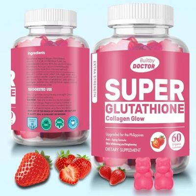 BuiltByDoctor Super glutathione Collagen Glow Gummies,Glutathione Skin Care - Skin Brightening - Gummies Collagen - Anti-Aging L-Glutathione - Marine Collagen Vitamins