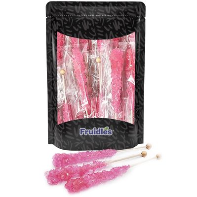 Fruidles Rock Candy Lollipops Pops Candy Suckers, Color and Flavor Assortment, Individually Wrapped, 6.5&quot; (Cotton Candy - Pink, Pack of 6)