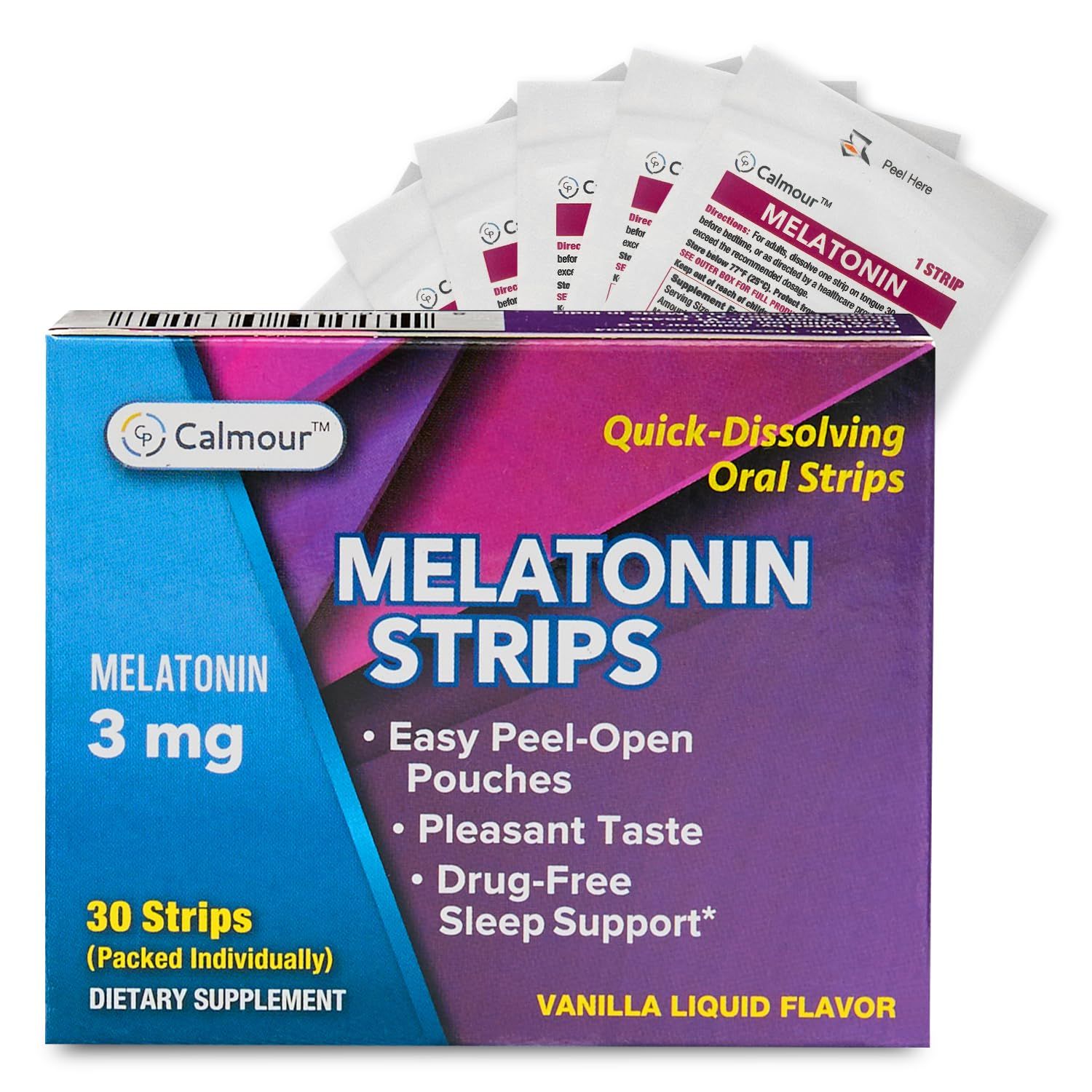 CALMOUR 30 Oral Sleep Strips Quick-Dissolving 3mg Melatonin Strips Works Faster Than Gummies Relaxation Sleep Supplements for Adults The Ultimate Sleeping Aid for Better Sleep and Eye Health