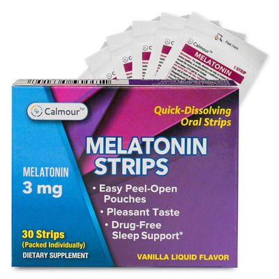 CALMOUR 30 Oral Sleep Strips Quick-Dissolving 3mg Melatonin Strips Works Faster Than Gummies Relaxation Sleep Supplements for Adults The Ultimate Sleeping Aid for Better Sleep and Eye Health