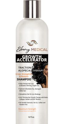 Ebony Medical Alopecia Areata Treatment Shampoo - Hair Loss Thinning Hair Support - Stimulates Hair Growth Scalp Health - Receding Hairline Bald Spot Solution - 12 fl oz - Natural Vegan