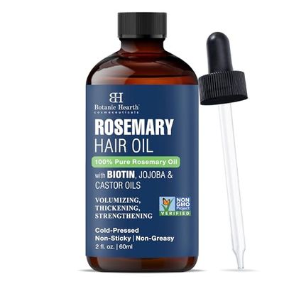 Botanic Hearth 100 Pure Rosemary Oil For Hair Growth (2 fl oz) Infused With Biotin, Jojoba castor Oil Hair strengthening Treatment Nourishing Volumizing Non GMO Verified