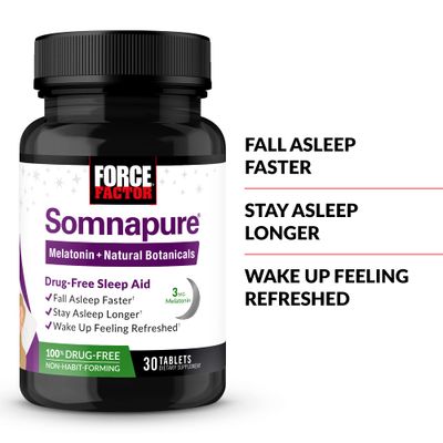 Force Factor Somnapure, 2-Pack, Drug-Free Sleep Aid for Adults with Melatonin, Valerian Root, and Lemon Balm, Non-Habit-Forming Sleeping Pills, Fall Asleep Faster, Wake Up Refreshed, 60 Tablets