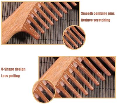 Wooden Wide Tooth Comb for Women Men, Anti-static Detangling Hair Comb for Curly Fine Straight Wet Dry Hair, Natural Sandalwood Styling Comb