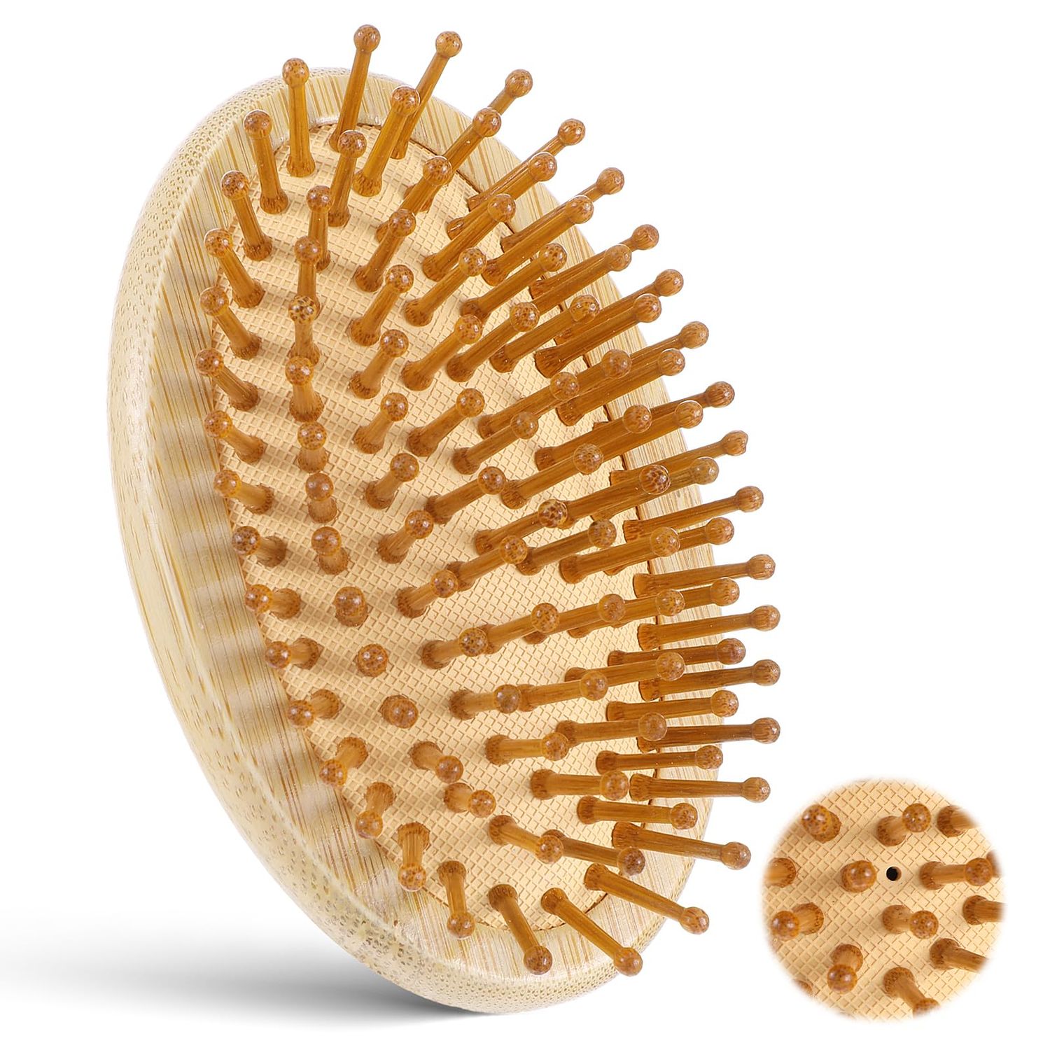 Bamboo Brush for Hair Growth, Natural Wooden Scalp Bamboo Brush Wood Scalp Massager Round Portable Bamboo Comb Bamboo Scalp Massager Wooden Brush for HickThin Hair, Bamboo Hair Massager