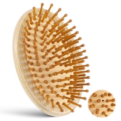 Bamboo Brush for Hair Growth, Natural Wooden Scalp Bamboo Brush Wood Scalp Massager Round Portable Bamboo Comb Bamboo Scalp Massager Wooden Brush for HickThin Hair, Bamboo Hair Massager