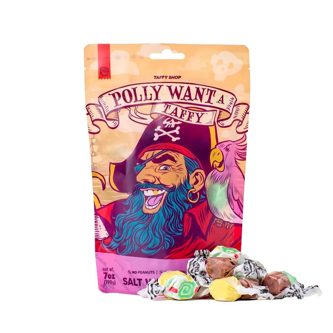 Taffy Shop Polly Want a Taffy, Salt Water Candy, 35 Pieces, Pirate Bag Soft Chewy Candy Gift, 7 oz