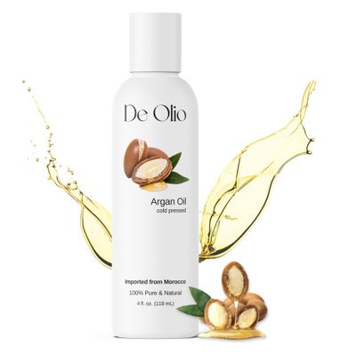 De Olio Argan Oil of Morocco 100 Pure Natural Cold Pressed Argan Oil for Hair, Skin, Face Refined Moroccan Hair Oil for Moisturizing Straightening 4fl. oz. (118 mL)
