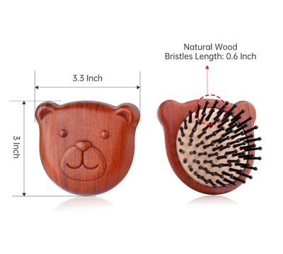 PERFEHAIR Wooden Scalp Massager Brush - Pack of 2, Cute Mini Bear Face-Shaped Paddle Hairbrush Comb for Men Women's Massage, Hair Growth Detangling