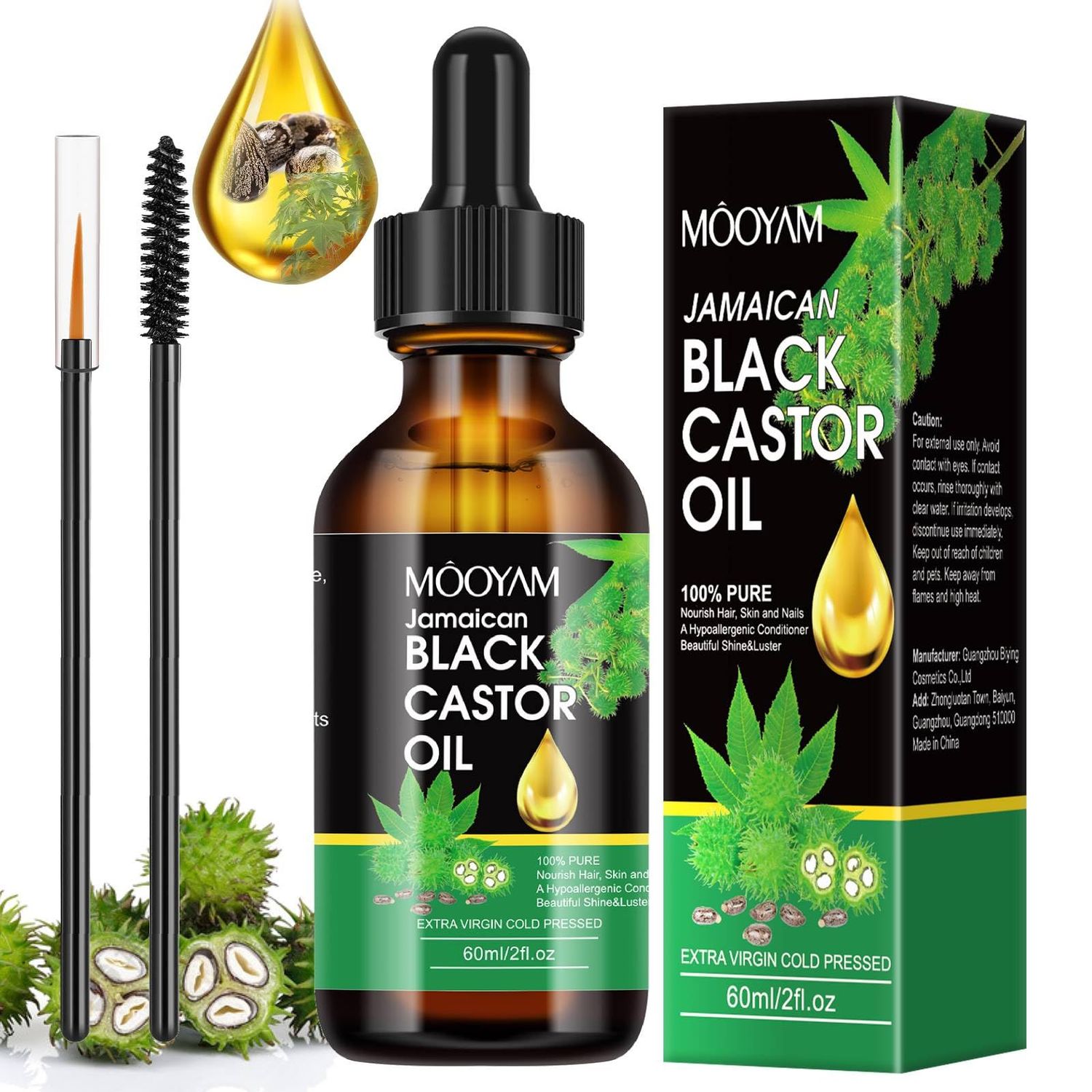 Hair Growth Oil with 100 Natural Organic Pure Jamaican Black Castor oil Cold Pressed Unrefined Glass Bottle, Ingrown Hair Growth Serum,Castor Oul for Face Eyelash Eyebrow Nail Hair Treatment Oils