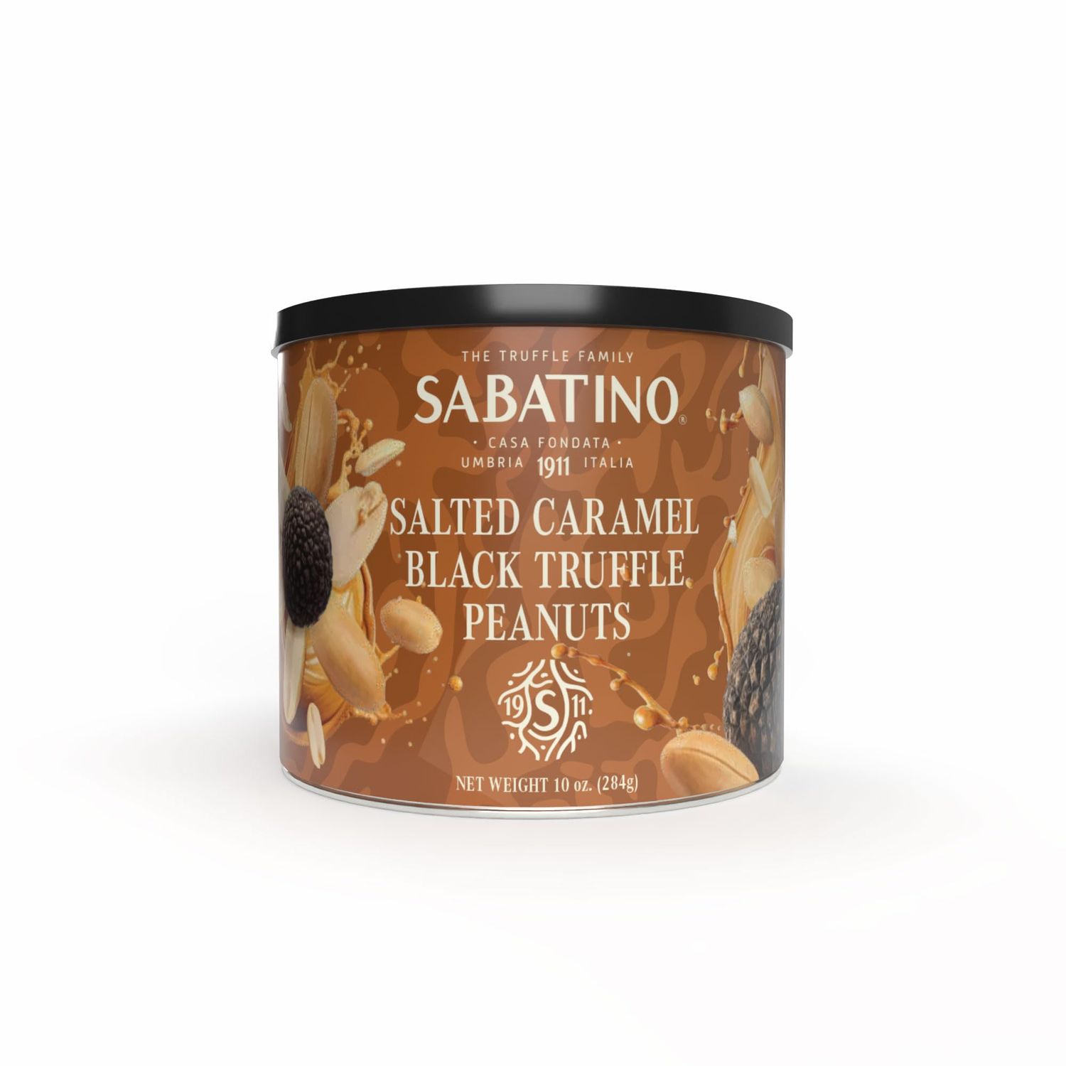 Sabatino Salted Caramel Truffle Peanuts - Gourmet Roasted Peanuts with Salted Caramel Black Truffle, Premium Snack, 10 oz