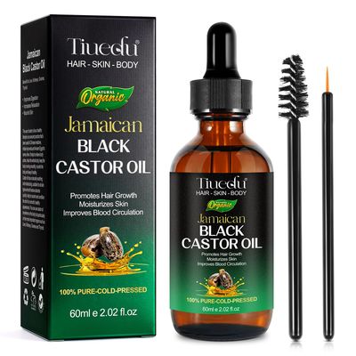 Tiuedu Jamaican Black Castor Oil for Hair Growth,Thicker Eyelashes Eyebrows,Organic Castor Oil for Hair,Face,Body Skin,100 Pure Cold Pressed Black Castor Oil,Hair Nourishing Oil,Massage Oils