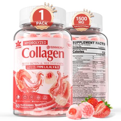 Collagen Peptide Gummies for Women Men Sugar-Free, Multi Collagen Hydrolyzed w 1500mg Protein Type I,II,III,V,X, 5000mcg Biotin, Methylated B12, Vitamin C A E D3 B6 for Skin Hair Nails, Bone, 60Cts