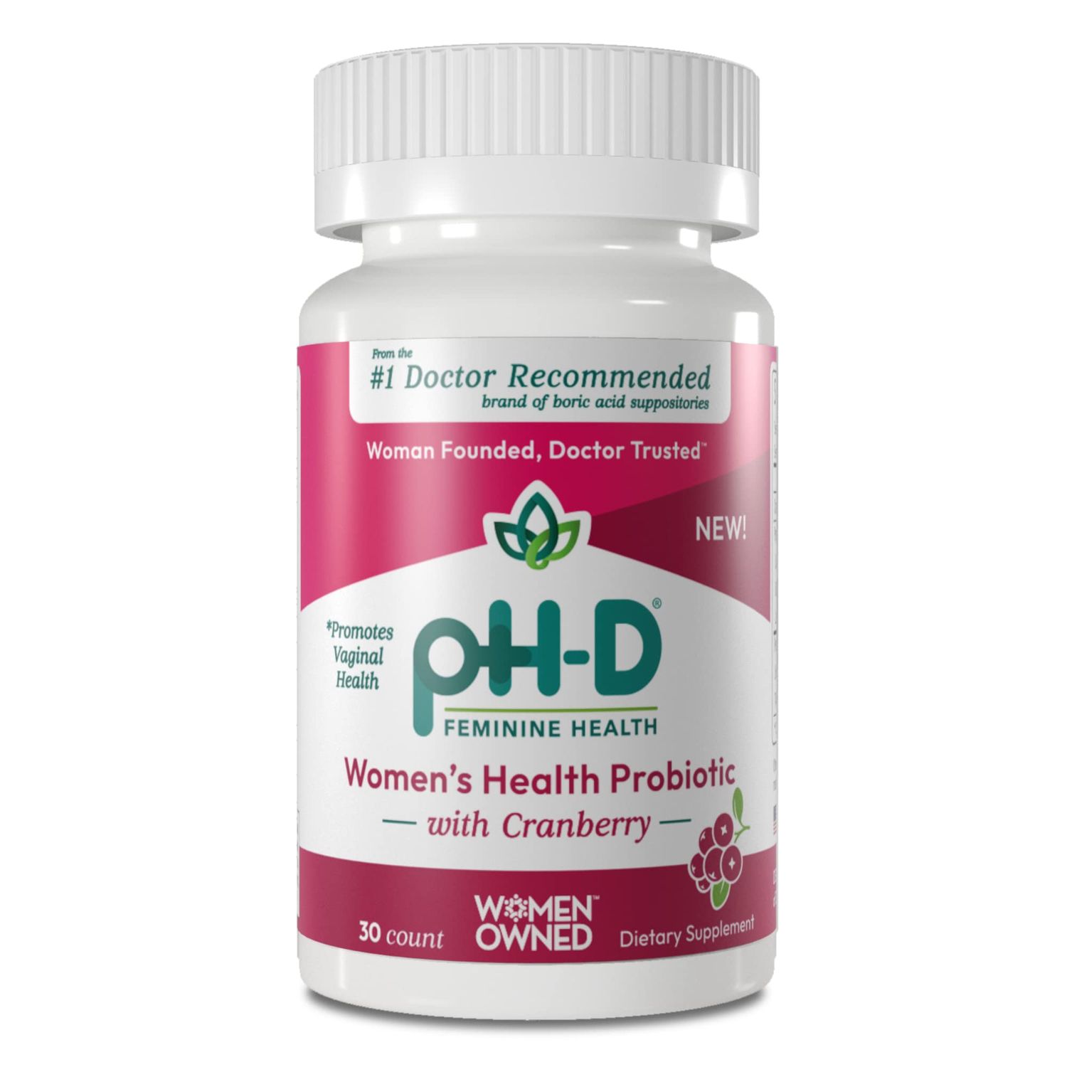 pH-D Feminine Health Support - Women&#39;s Health Probiotic with Prebiotic Blend, Cranberry Fruit Extract - Oral Supplement - 30 Count