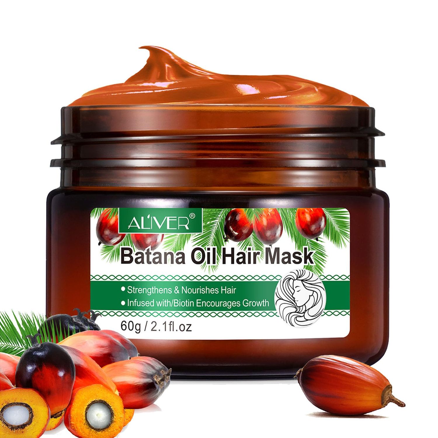 Batana Oil Hair Mask for Dry Damaged Hair and Growth, Natural Batana Hair Mask Organic Prevent Hair Loss with Rosemary Biotin, Helps with Frizz, Split Ends, Texture Shine for Men Women - 2.1 Fl Oz