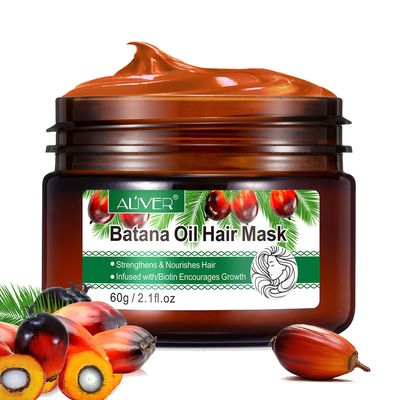 Batana Oil Hair Mask for Dry Damaged Hair and Growth, Natural Batana Hair Mask Organic Prevent Hair Loss with Rosemary Biotin, Helps with Frizz, Split Ends, Texture Shine for Men Women - 2.1 Fl Oz