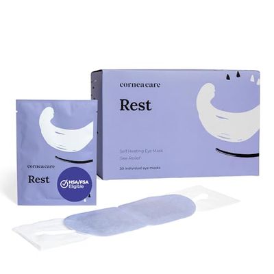 CorneaCare Rest: Self Heating Warm Compress for Dry Eyes Heated Eye Mask for Fast Relief No Microwave or Washcloth Needed Travel Ready 30 Count FSA HSA Eligible