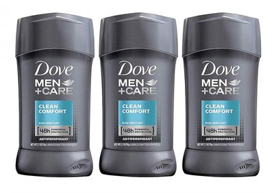 Dove Men Care Antiperspirant - Clean Comfort - Non-Irritant - Net Wt. 2.7 OZ (76 g) Per Stick - Pack of 3 Sticks