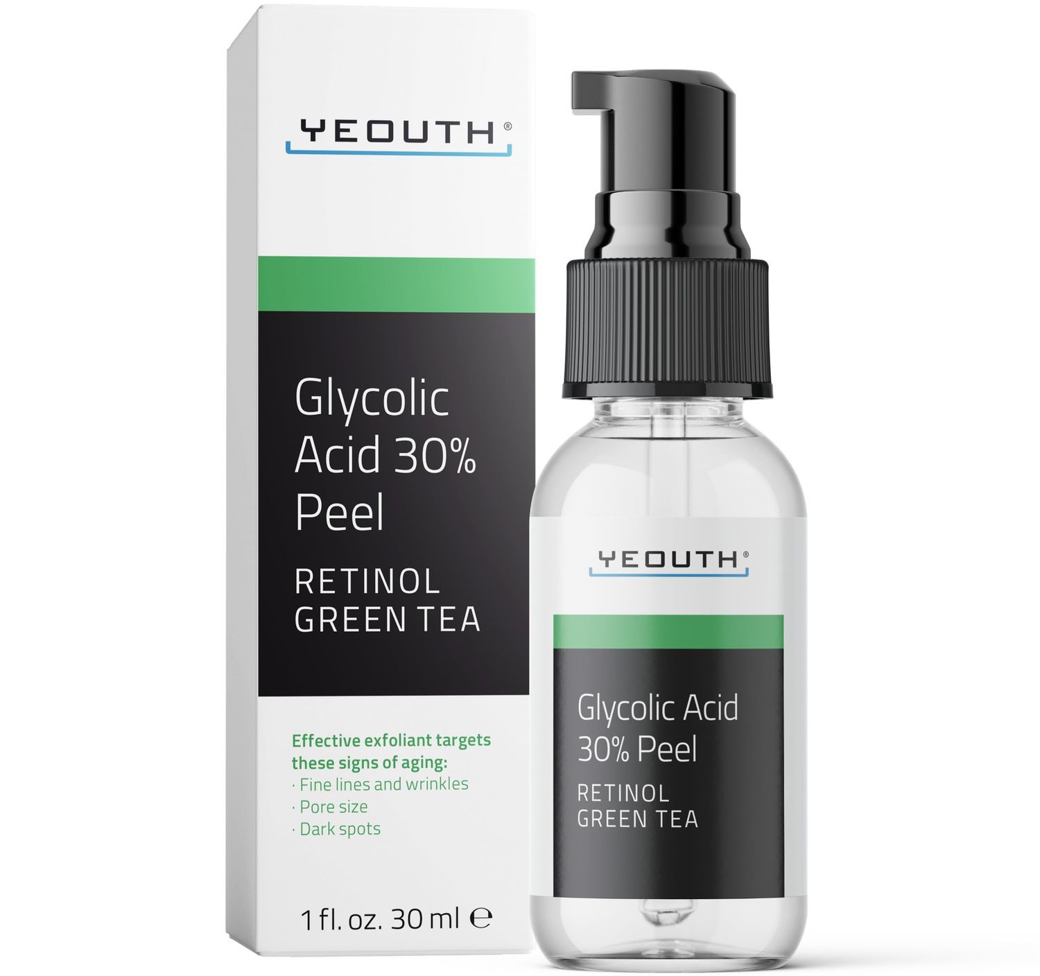 YEOUTH Glycolic Acid Peel for Face, At Home Exfoliator Aha 30 Glycolic Acid Face Peel with Retinol, Designed to Refresh Smooth the Appearance of Skin 1oz