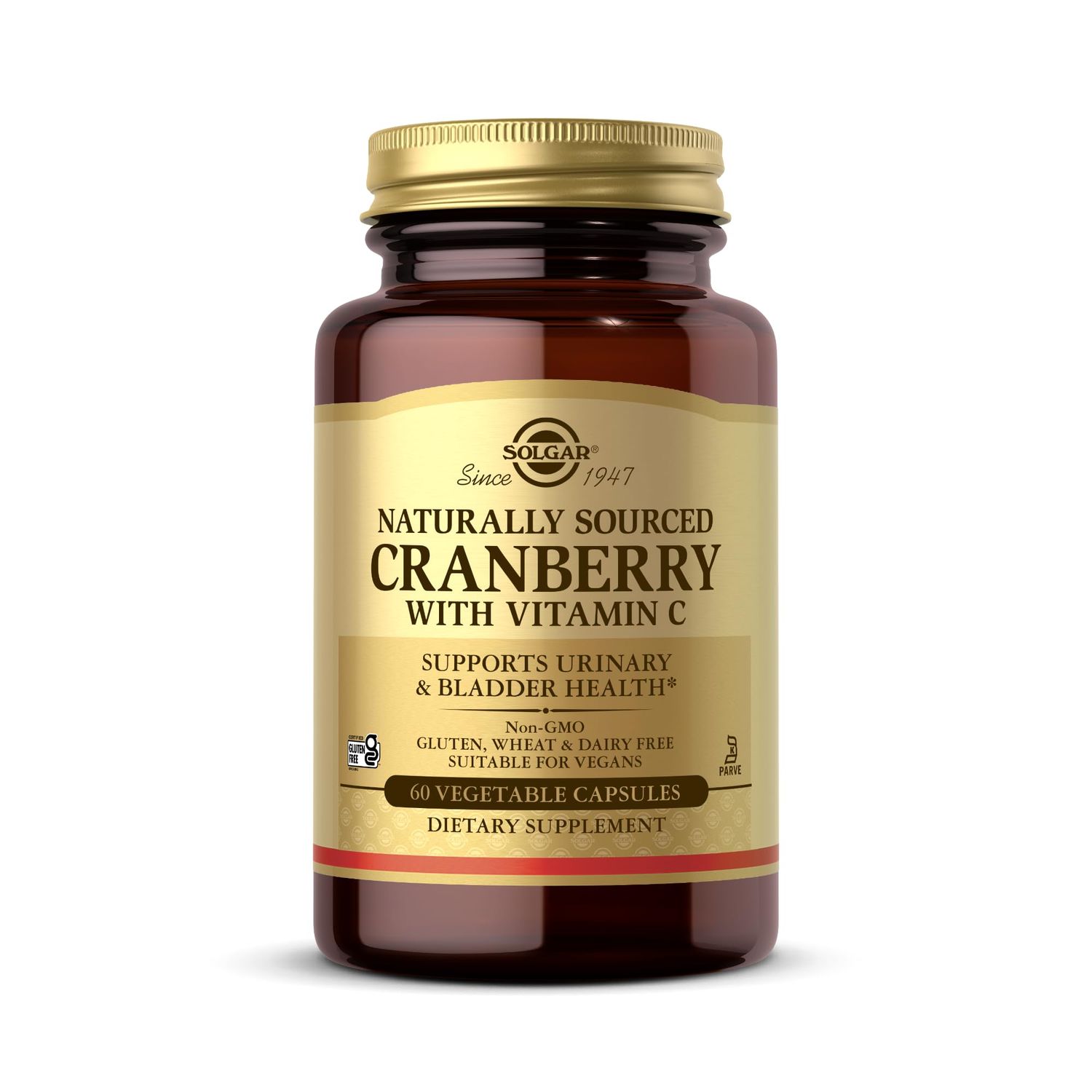SOLGAR Cranberry with Vitamin C - 60 Vegetable Capsules - Supports Urinary Bladder Health - Non-GMO, Vegan, Kosher, Gluten Free - 60 Servings
