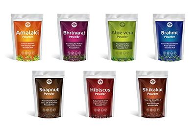 Herbal Powder for Hair Growth Combo of 7 Herbal Hair Mask Amalaki, Bhringraj, Brahmi, Soapnut, Shikakai, Aloe vera Hibiscus (Each 100g) Resealable pack