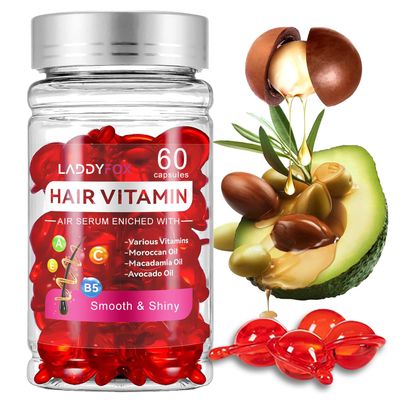 YU KUI LX 60 Pcs Hair Vitamin Oil Capsule, Hair Treatment Serum Enriched with Moroccan Oil, Macadamia Oil, Avocado Oil, Vitamins A C E Pro B5, No Rinse and Safe for All Hair