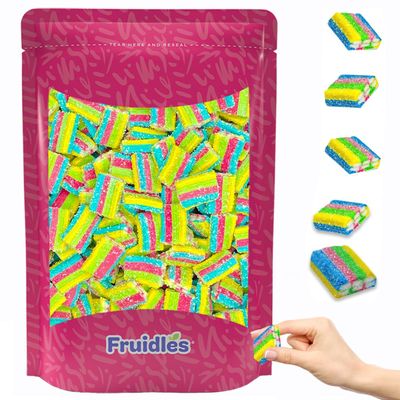 Fruidles Rainbow Bricks Gummy Candy, Delicious Licorice Sugar Coated Fruit Flavors Gummies, Party Favor, Half-Pound