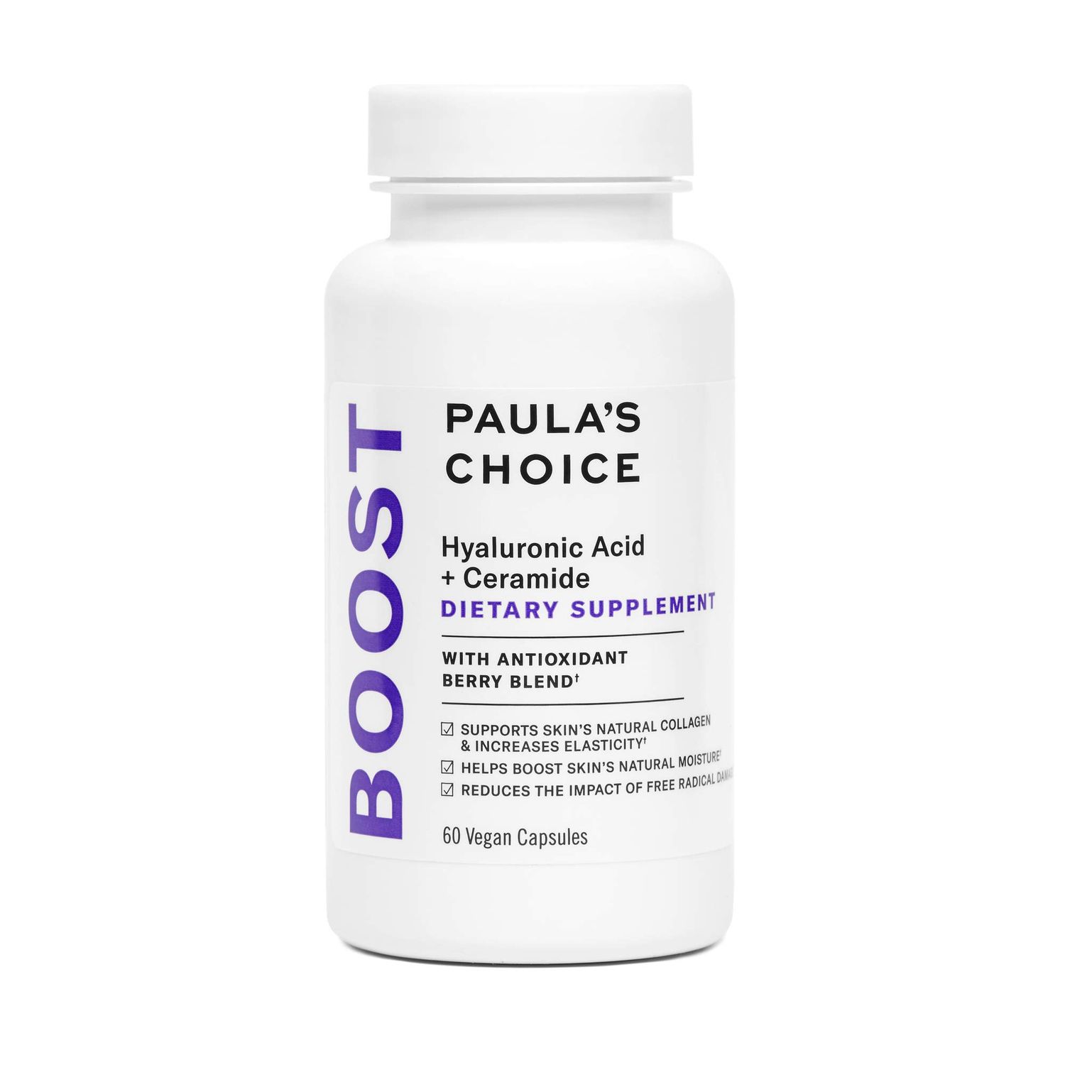 Paula&#39;s Choice Hyaluronic Acid Ceramide Dietary Supplement, Collagen Support for Soft, Healthy Radiant Skin, Gluten-Free Soy-Free, 60 Vegan Capsules