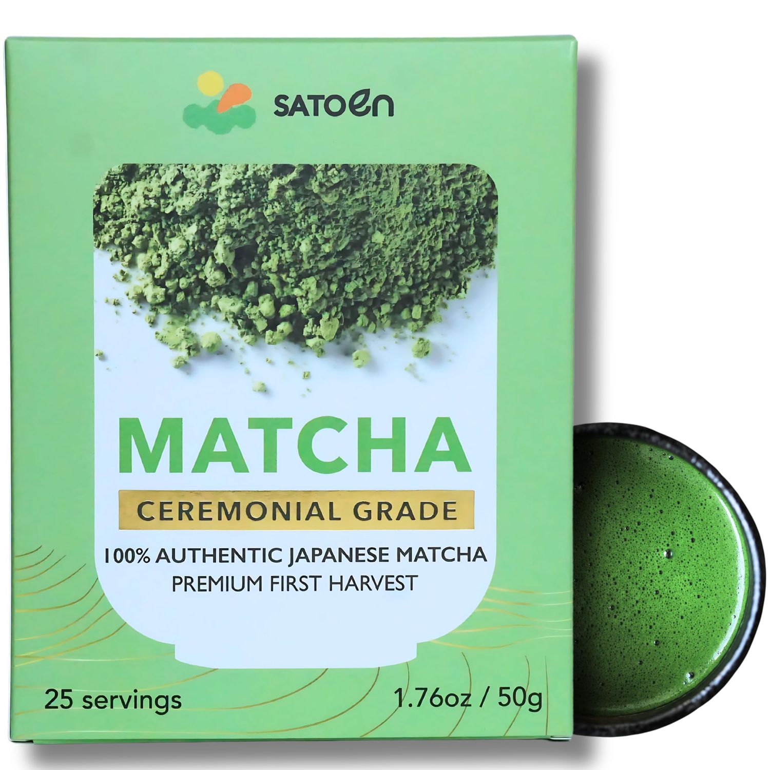 Satoen Authentic Japanese Ceremonial Grade Matcha Powder - Ceremonial Matcha Green Tea Powder from 100 Spring Premium First Harvest - Crafted for Matcha Straight Tea (50g)