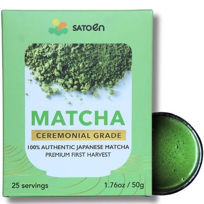 Satoen Authentic Japanese Ceremonial Grade Matcha Powder - Ceremonial Matcha Green Tea Powder from 100 Spring Premium First Harvest - Crafted for Matcha Straight Tea (50g)