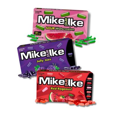 Mike Ikes - Jolly Joes, Red Ragous, Sour Watermelon - Gift Pack of 3, 4.25 oz Theatre Boxes By Lyza&#39;s Sweets Treats