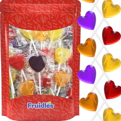 Fruidles Lollipops Heart Shaped Flavored Delicious Lollipop, Individually Wrapped, 12g Lollipop, Heart Flavor Mix (Half-Pound)