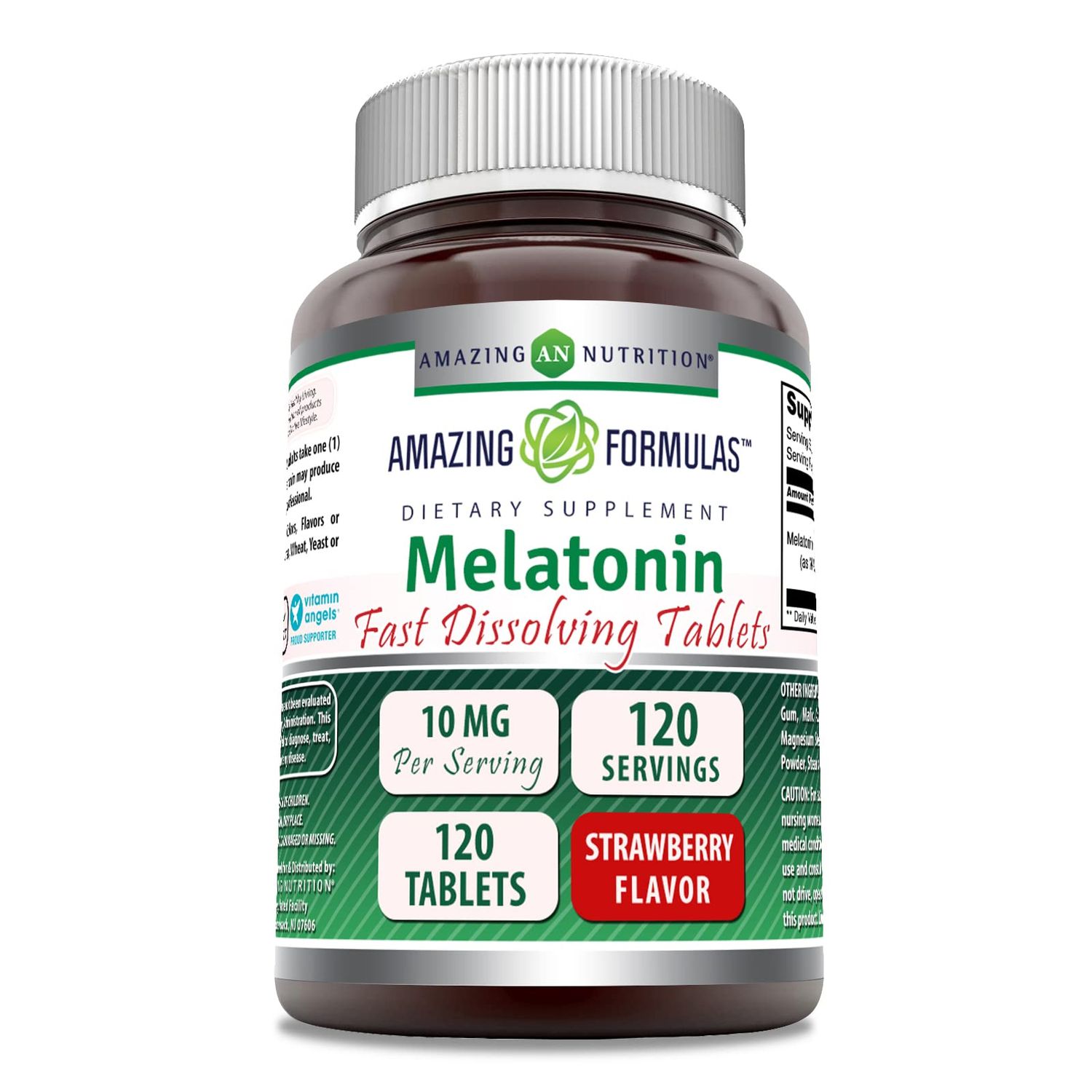 Amazing Formulas Melatonin Fast Dissolve 10 Mg 120 Tablets Strawberry Flavor Non-GMO Gluten Free Made in USA