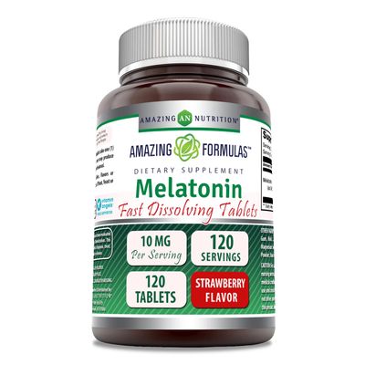 Amazing Formulas Melatonin Fast Dissolve 10 Mg 120 Tablets Strawberry Flavor Non-GMO Gluten Free Made in USA