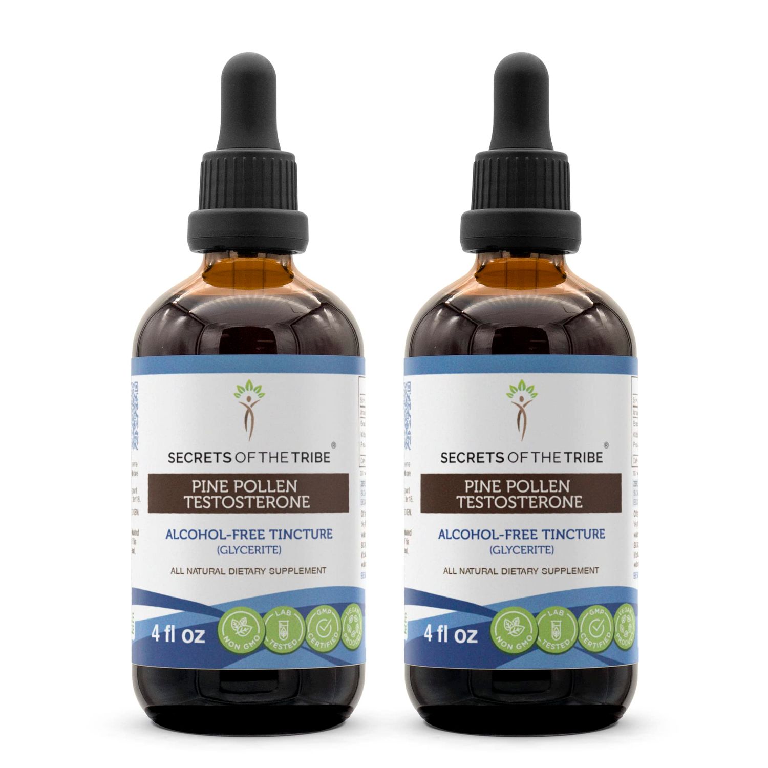 Secrets of the Tribe Pine Pollen Testosterone Tincture Alcohol-Free Extract, Wildcrafted Pine Pollen (Scots Pine, Pinus sylvestris) Dried Pollen (2x4 FL OZ)
