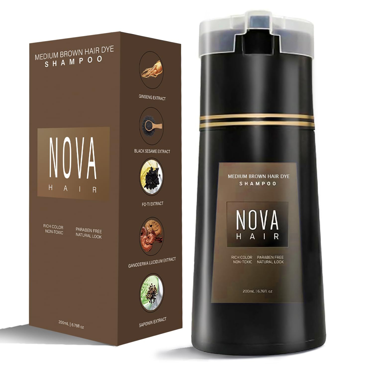 Nova Hair Dye Shampoo,Nova Hair Instant Dye Shampoo,Nova Hair Dye Shampoo 3 in 1, for Men Women(Medium Brown)