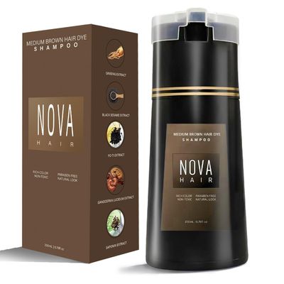 Nova Hair Dye Shampoo,Nova Hair Instant Dye Shampoo,Nova Hair Dye Shampoo 3 in 1, for Men Women(Medium Brown)