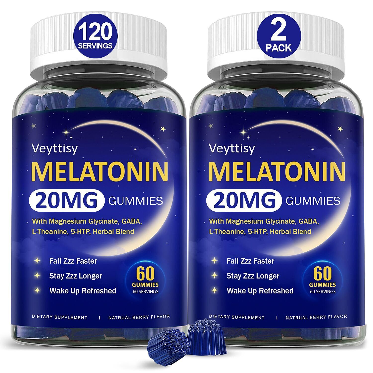 Melatonin 20mg Gummies for Adults - Max Strength Melatonin Gummy Supplement with Magnesium Glycinate, B6, B12, L-Theanine, GABA, 5-HTP Herbs - Non-Habit Forming, Vegan, Natural Mixed Berry Flavor