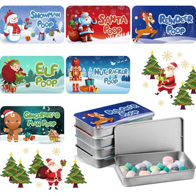 Zhengmy 6 Pieces Christmas Poop Mints Tins Stocking Stuffers Novelty Candy Funny Christmas Candy Mint Metal Box Funny Empty Tin Can Cookie Container for Treat Stocking Present