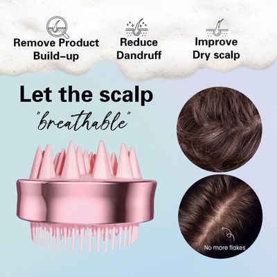 Unique 2-in-1 Design Wet Dry Scalp Massager Shampoo Bath Brush for Hair Growth Dandruff Removal, Hair Scrubber with Soft Silicone Bristles, Scalp Exfoliator for Scalp Care (Pink). Christmas Gift.