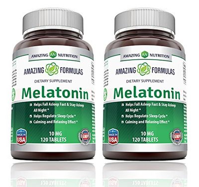 Amazing Formulas Melatonin 10mg Tablets Supplement Helps Regulate Sleep Cycle Non GMO Gluten Free Made in USA (120 Count 2 Pack)