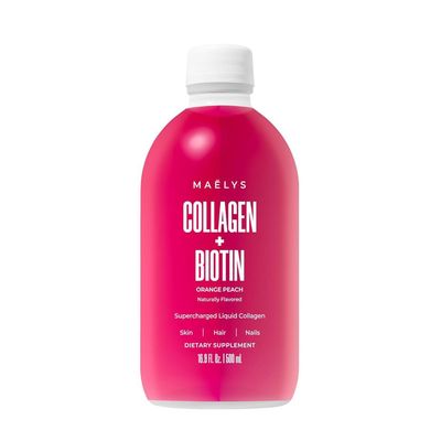MALYS Super Charged Liquid Collagen for Women - Collagen Peptides Supplement with Biotin for Hair, Skin and Nails - Liquid Hydrolyzed Collagen Peptides, Orange Peach