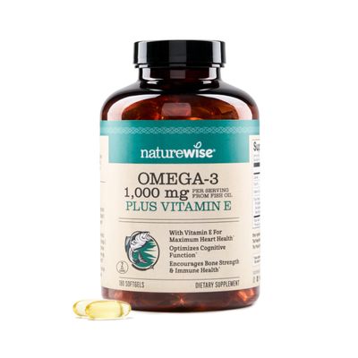 NatureWise Extra-Strength Omega 3 Fish Oil Supplement - 1000mg per Serving - 600 EPA 400 DHA and Vitamin E - Support for Heart Brain Health - Lemon Flavor, GMO-Free - 180 Softgels3-Month Supply